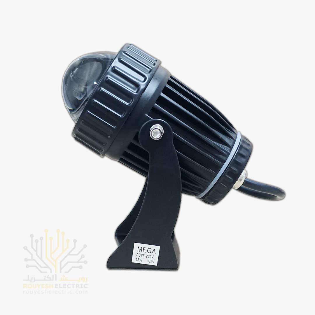 جت لایت 15 وات خارجی برند مگا بدنه مشکی انبه ای