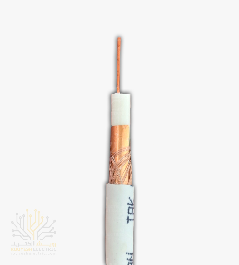 کابل آنتن برند تک کابل کرمان مدل عقیق مغز رنگ مس 0/9 شیلد رنگ مس 64 رشته قرقره 600 متری