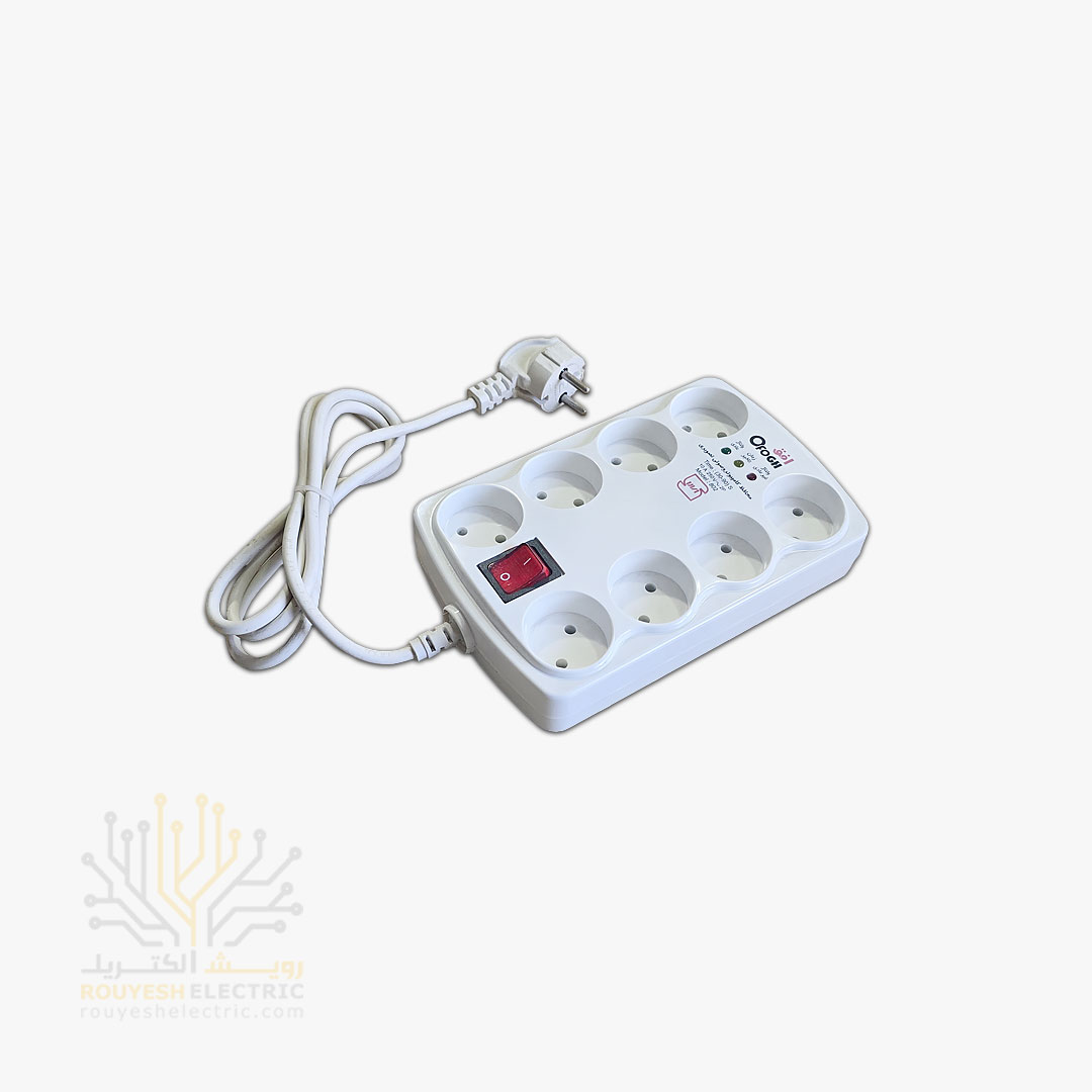 محافظ برق کامپیوتر سیار هشت خانه برند افق استاندارد بدون ارت کلید دار بدنه سفید آنالوگ 1/8 متری