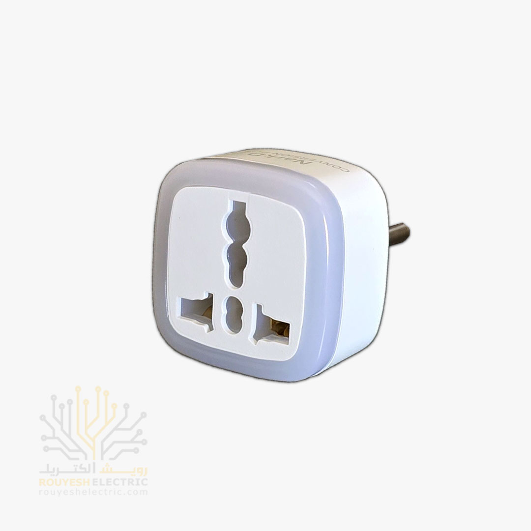 تبدیل 3 به 2 برند نارک دی 16 آمپر مدل A16P-2 قاب دار چراغ دار دوشاخه نگیر بدنه سفید