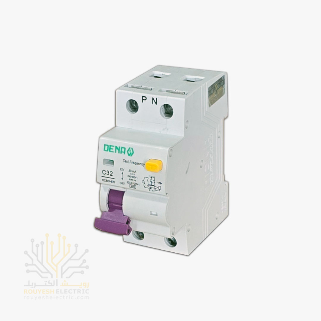 کلید محافظ جان دوپل برند دنا تکفاز مدل RCBO الکترونیک 32 آمپر