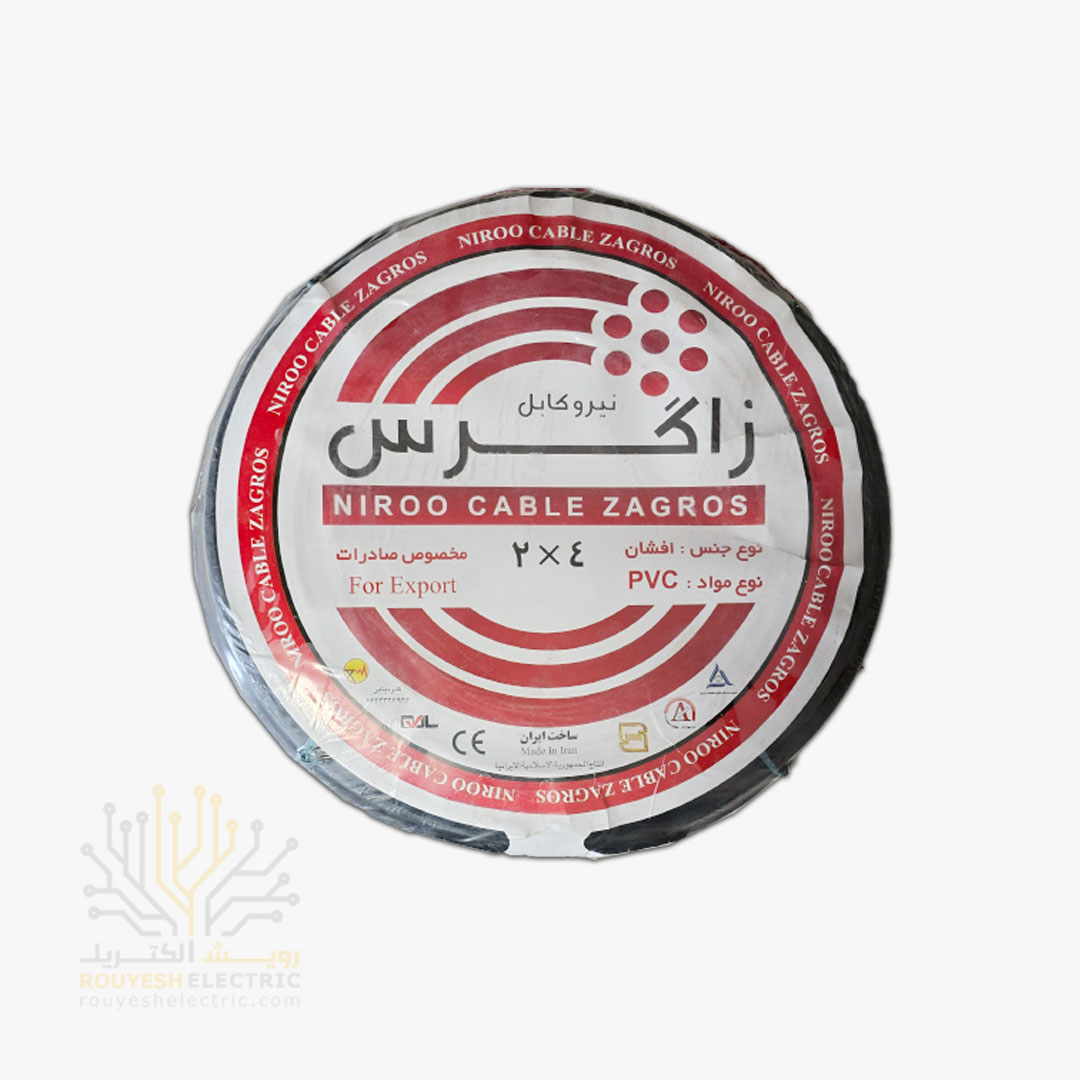 کابل برق نمره 2x4 برند نیرو کابل زاگرس استاندارد حلقه 80 متری