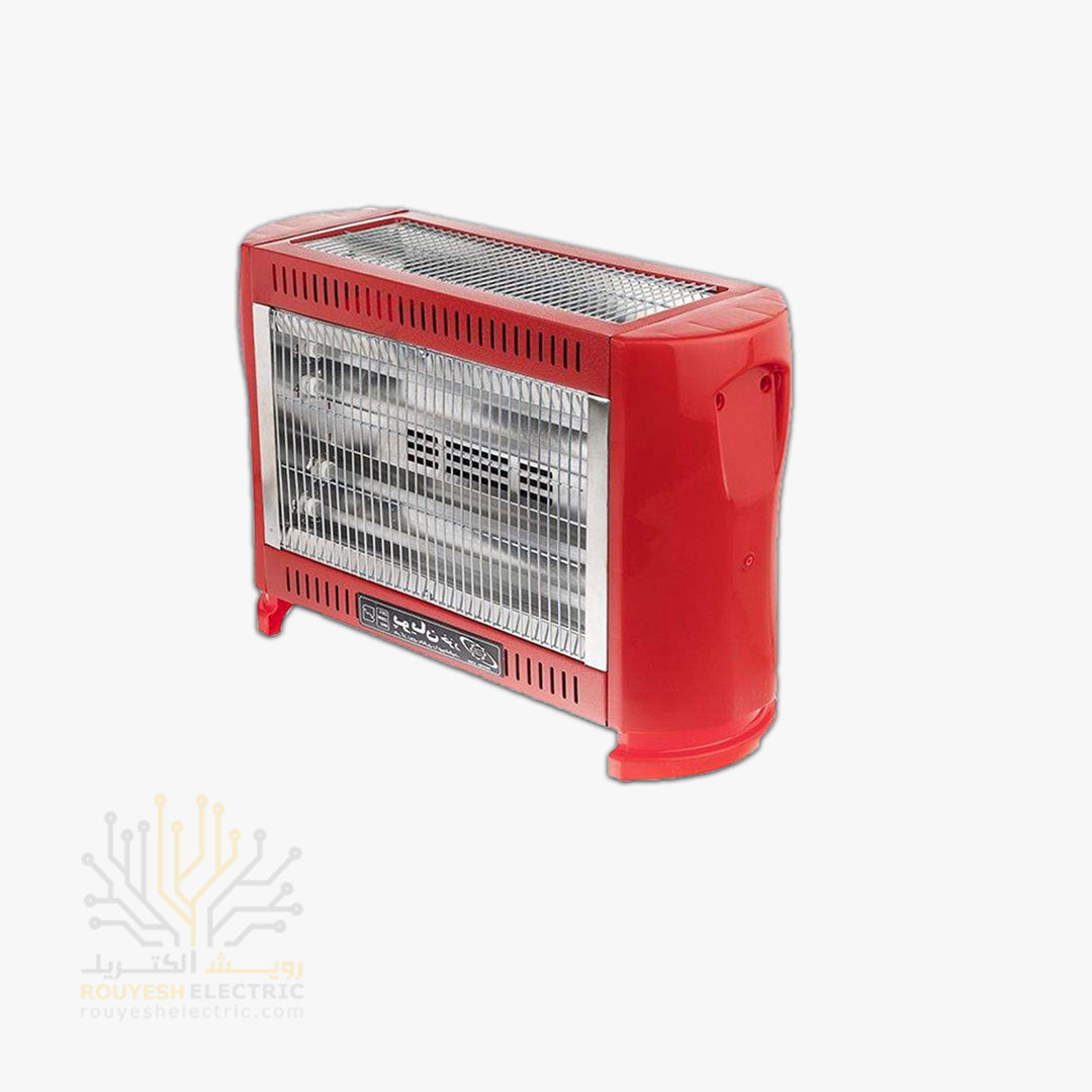 بخاری برقی فن دار برند پویان خزر مدل 2200 المنت شیشه ای 2200 وات پنج شعله استاندارد