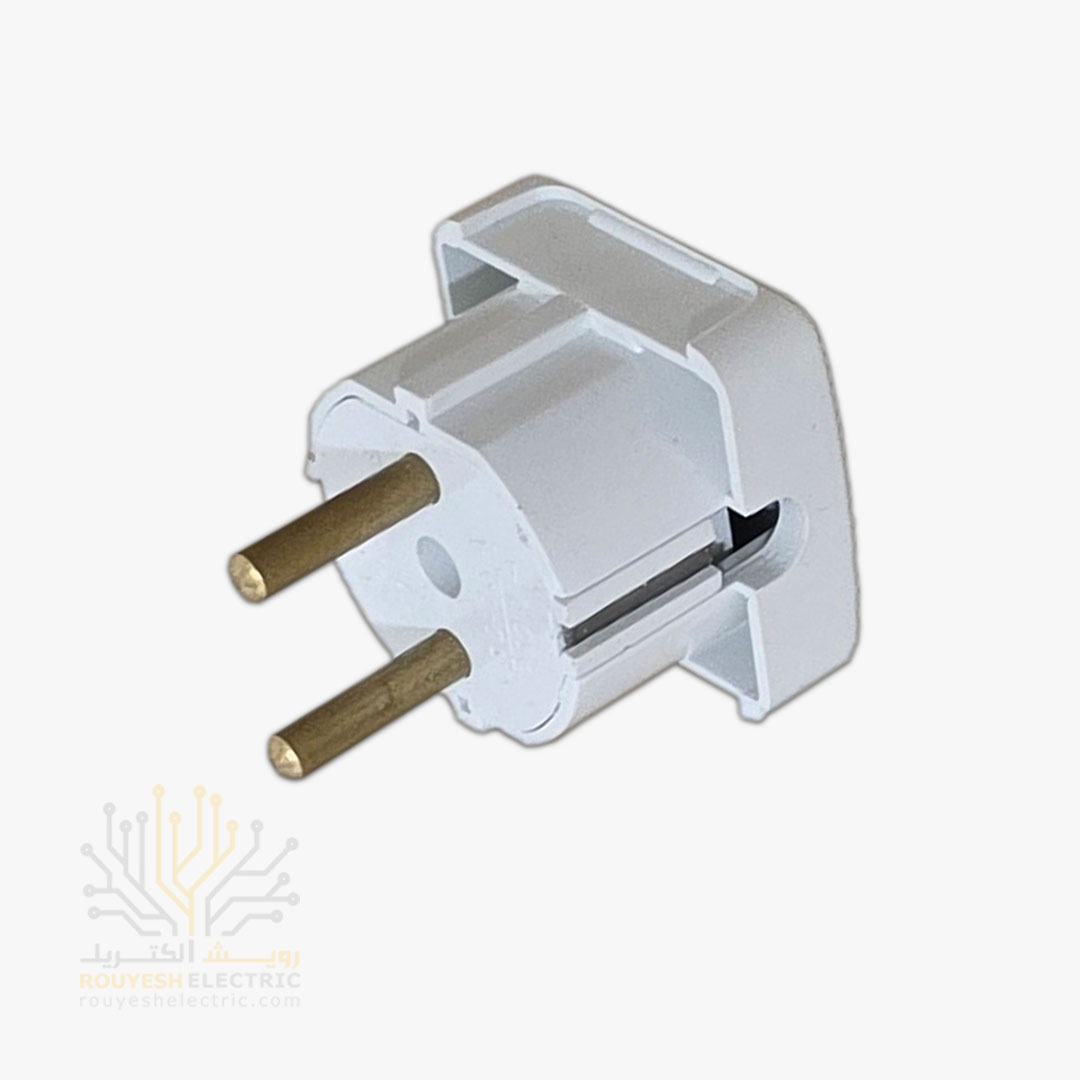 دوشاخه برق چهارگوش برند کوشا نگین میله برنجی رنگ سفید