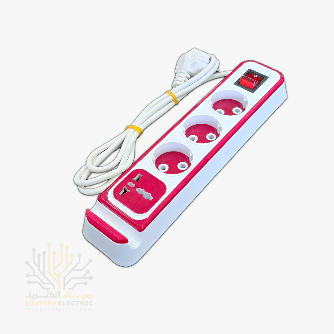 چهار راهی برق سیار برند دینا بدنه سفید مبدل دار مغز کابل مس کابل 1/8 متری