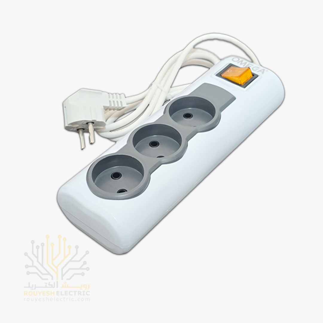 سه راهی برق سیار برند امگا مدل RD3000 استاندارد کلید دار 3 متری 