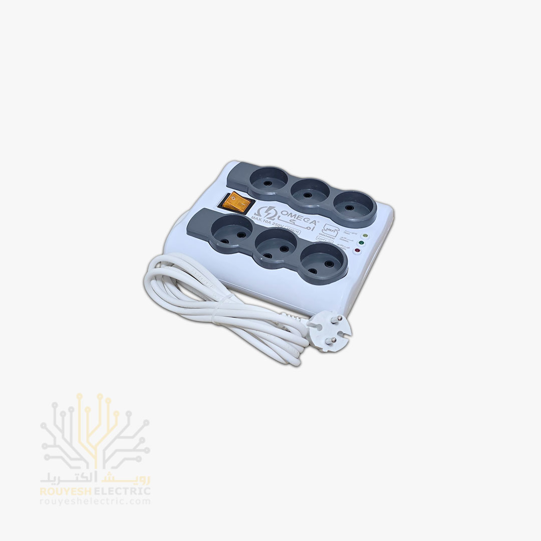 محافظ برق کامپیوتر سیار شش خانه برند امگا مدل p6000 استاندارد بدون ارت 3 متری