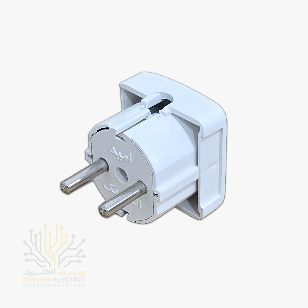 دوشاخه برق مربع برند امید الکتریک میله آهنی رنگ سفید