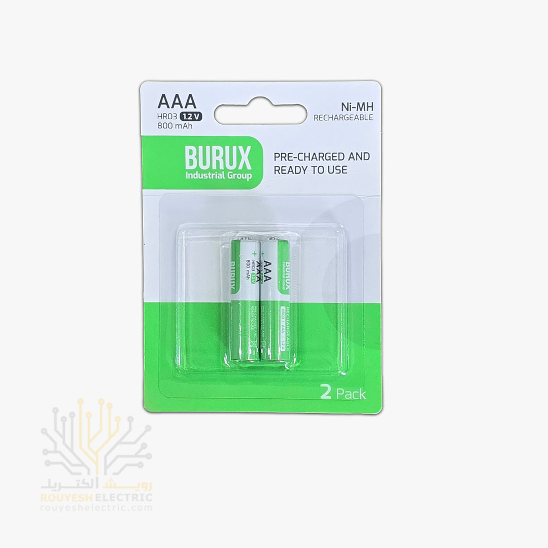 باطری شارژی نیم قلمی برند بروکس 800 میلی آمپر کارت 2 عددی