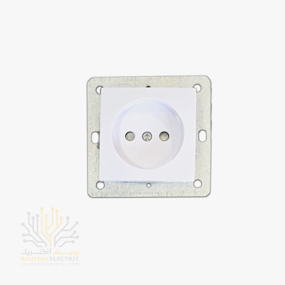 پریز برق ساده توکار برند رویان با مغزی پلی کربنات مدل پارس سفید بدون قاب