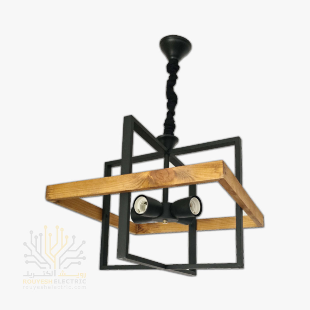 آویز چوب فلز برند نورفرد مدل مکعب چوبی 4 شعله