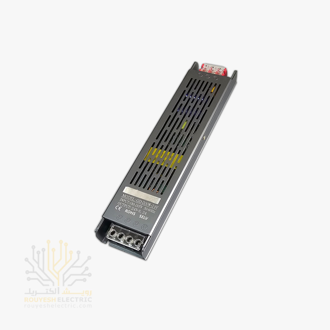 سوئیچینگ 24 ولت 8/5 آمپر برند شارو لایت 200 وات راندمان 100 یک سال گارانتی