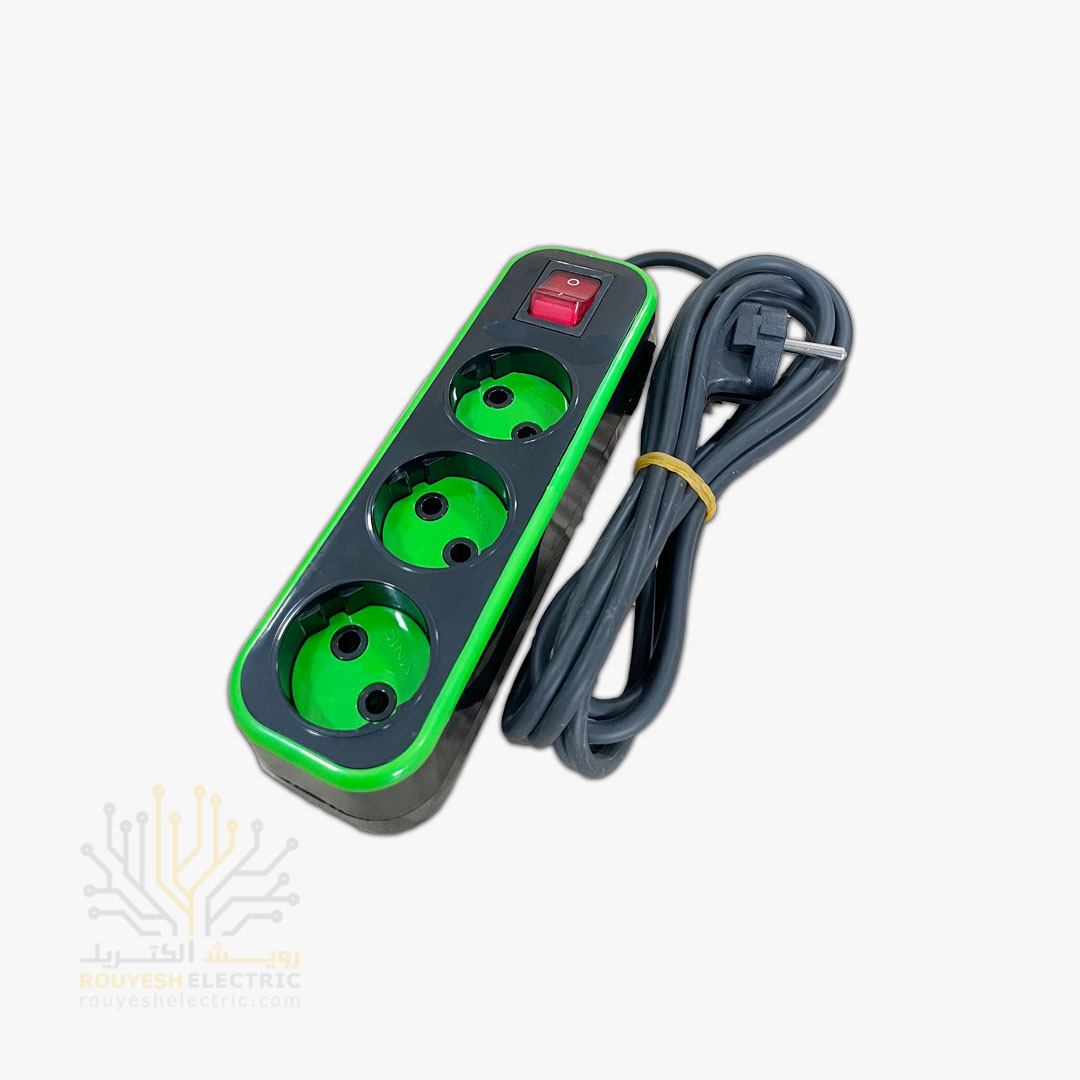 سه راهی برق سیار برند دینا بدنه مشکی مغز کابل مس کابل 2/8 متری