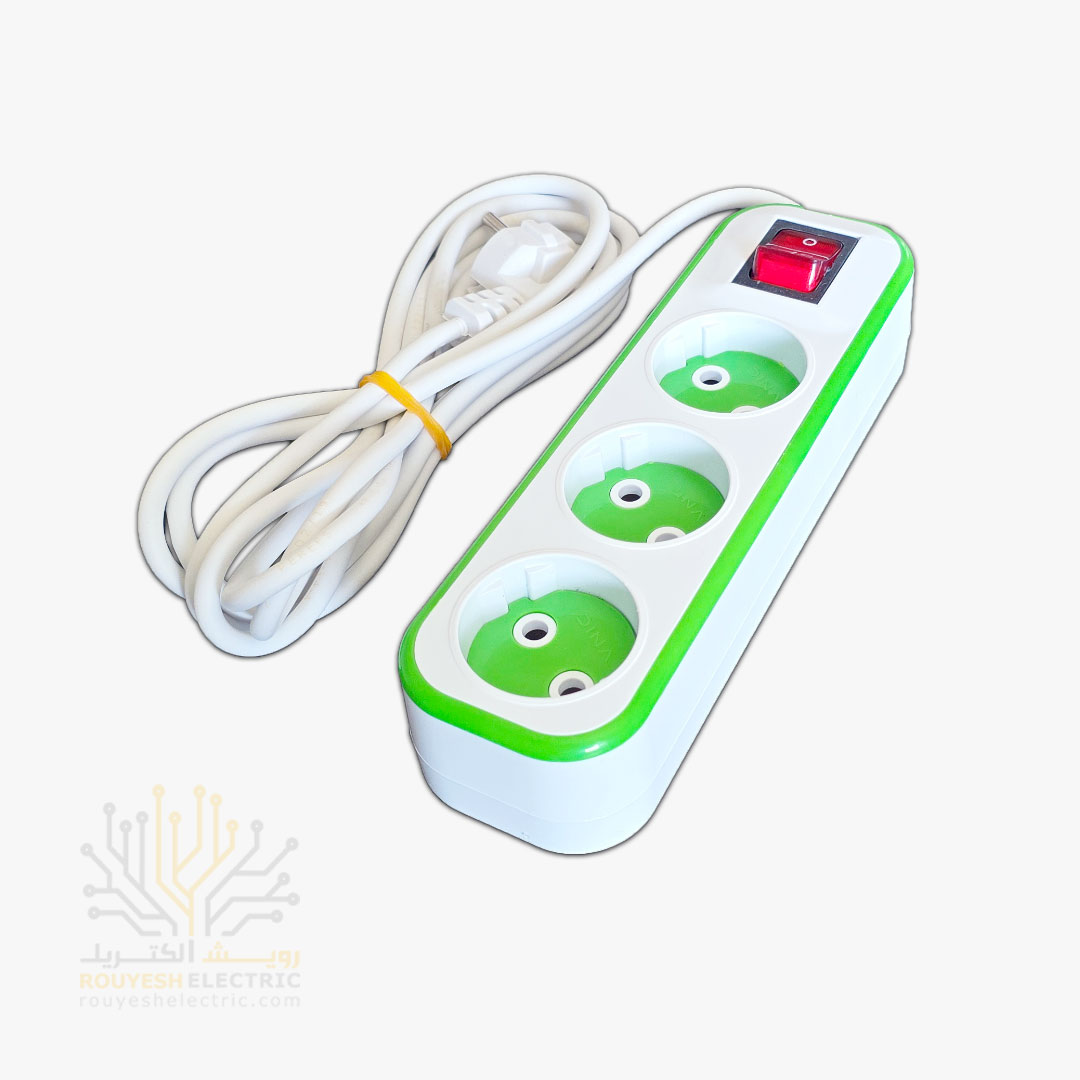 سه راهی برق سیار برند دینا بدنه سفید مغز کابل مس کابل 2/8 متری