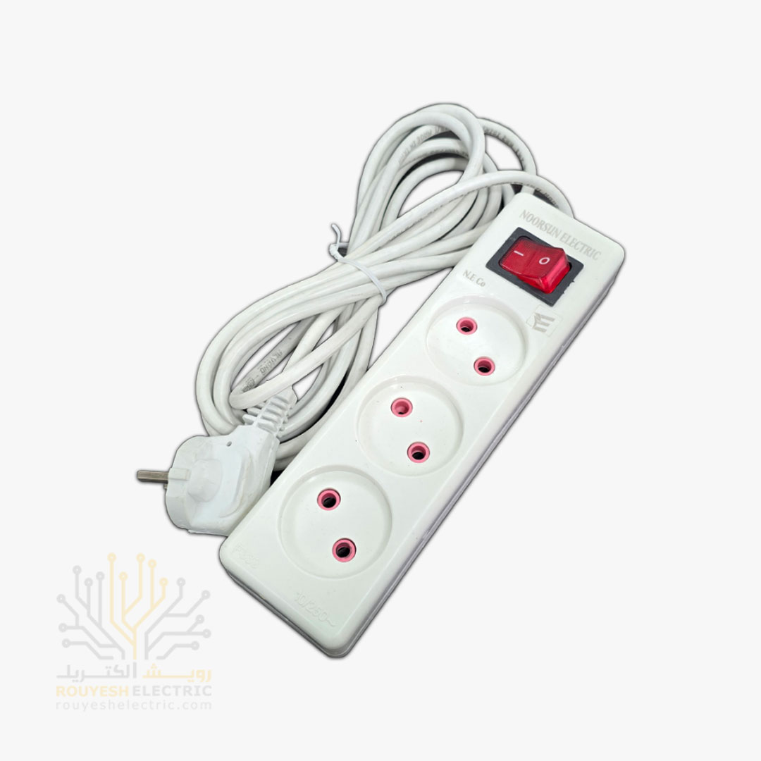 سه راهی برق سیار برند نورسان کلید دار طرح استاندارد کابل 3 متری