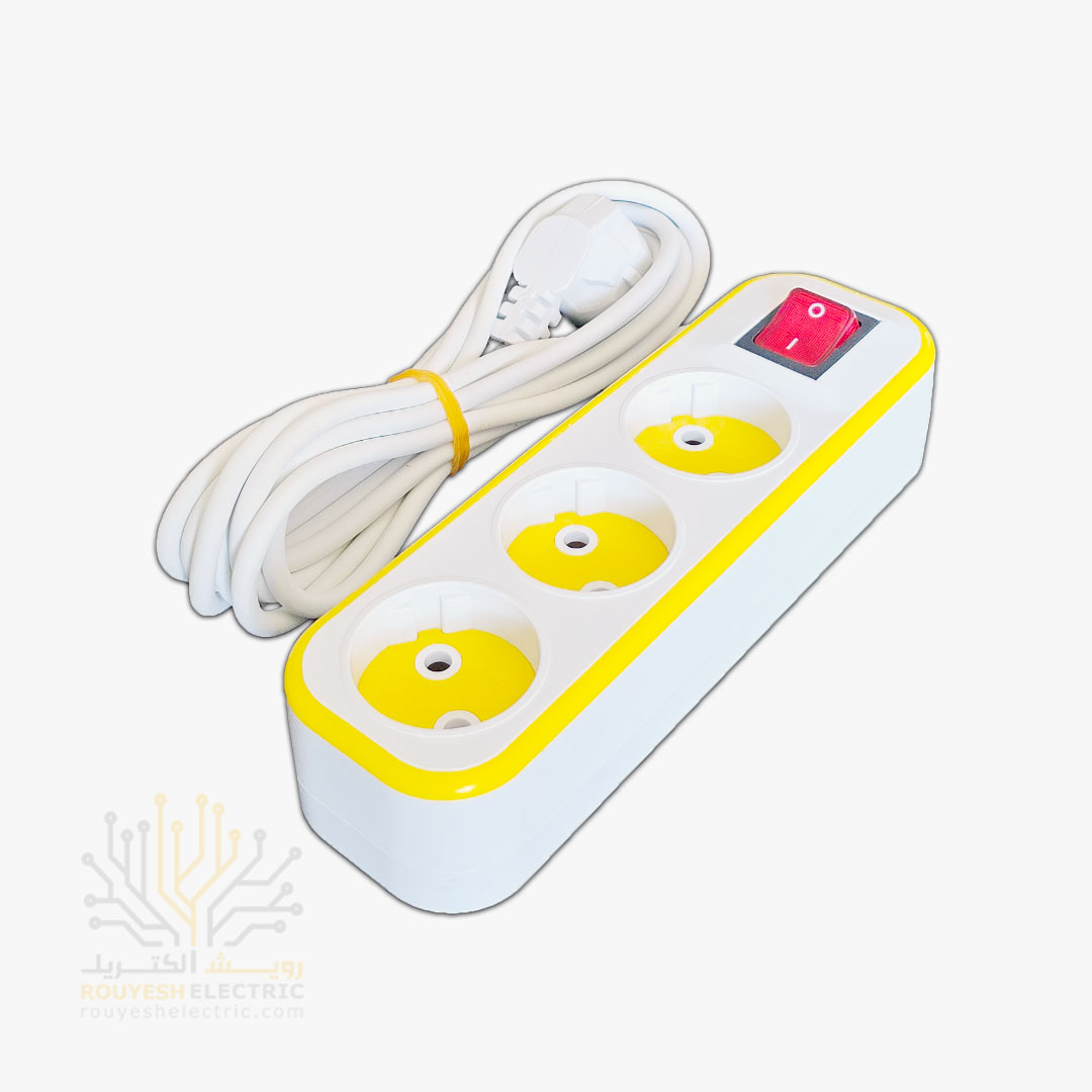 سه راهی برق سیار برند دینا بدنه سفید مغز کابل مس کابل 3/8 متری