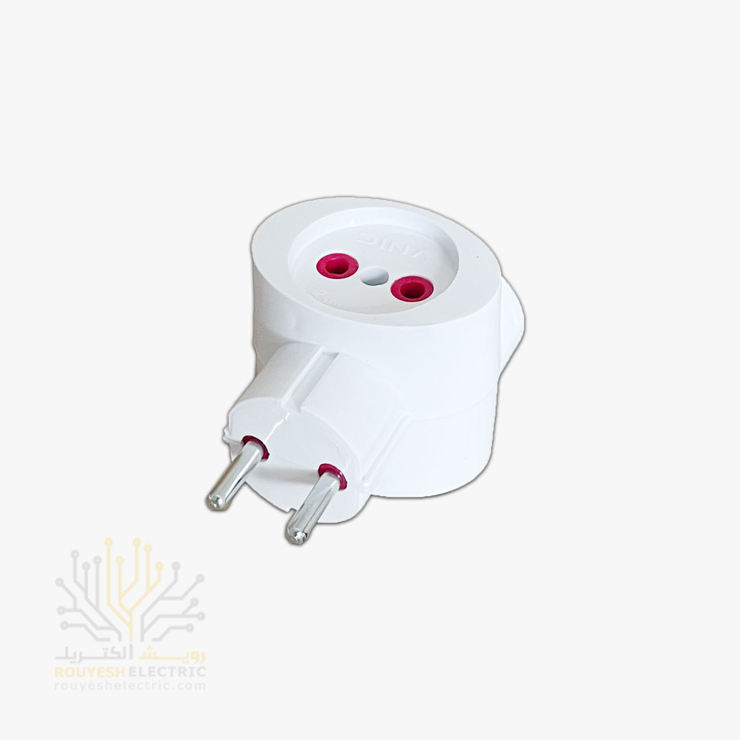 سه راهی برق دیواری برند دینا مدل کپل گرد شرتک دار بدون جعبه بدنه سفید