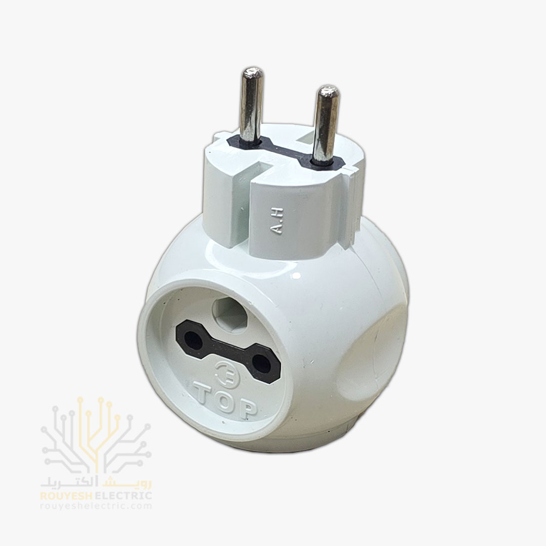 سه راهی برق دیواری برند تاپ مدل کپل شرتک دار گرد