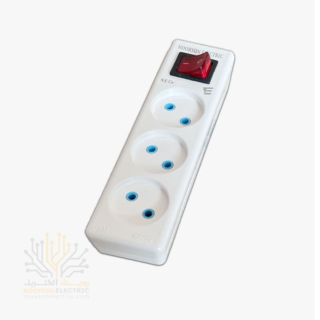 سه راهی برق سیار برند نورسان کلید دار طرح استاندارد بدون کابل