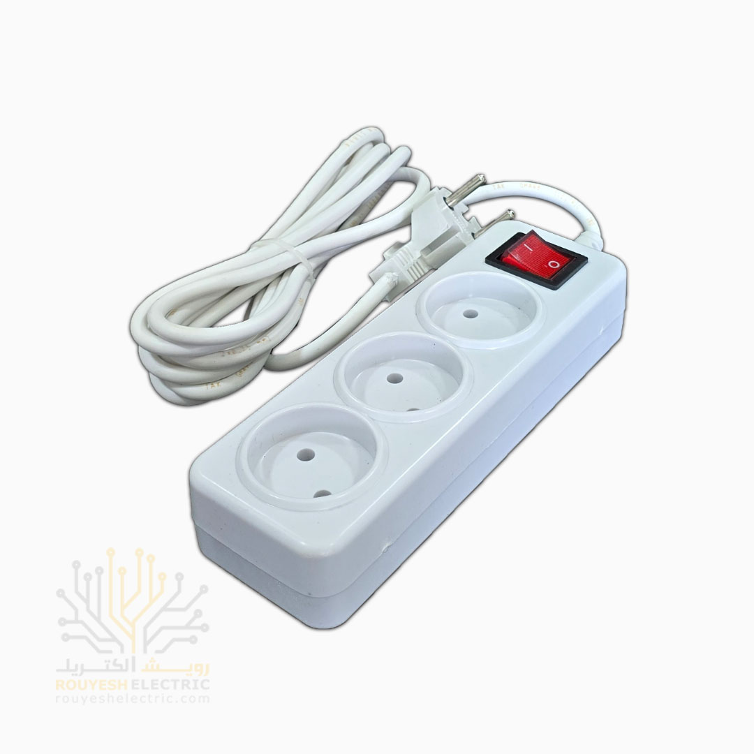 سه راهی برق سیار برند افق مدل 303 استاندارد کلید دار کابل 3 متری