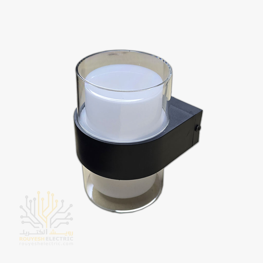 چراغ دیواری دکوراتیو 12 وات برند ایران مهر مدل استوانه دو طرفه کد ایران 19 بدنه مشکی نور نچرال