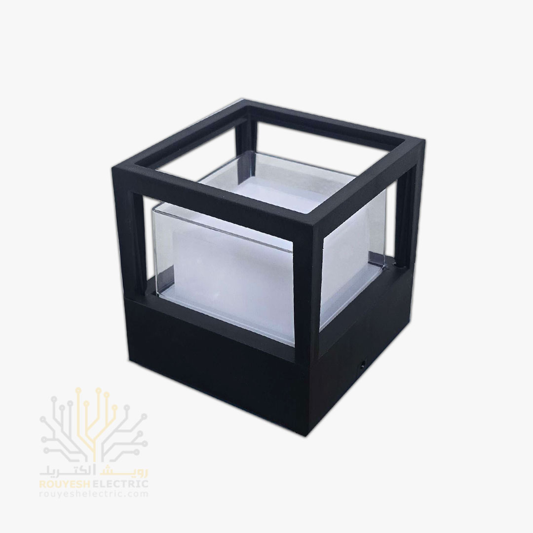 چراغ دیواری دکوراتیو 6 وات برند ایران مهر مدل مکعب یک طرفه کد ایران 39 بدنه مشکی نور آفتابی 6 ماه گارانتی