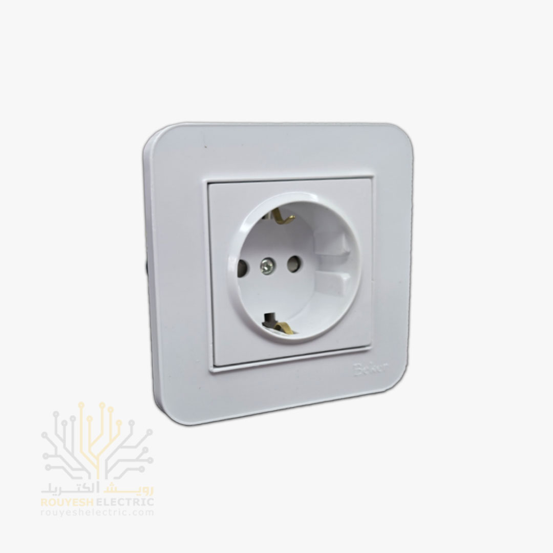 پریز برق ارتدار توکار برند بکر با مغزی پلی کربنات مدل آتا سفید